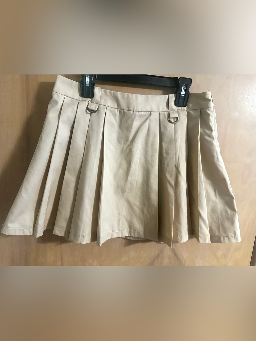 Forever 21 Beige Pleated Mini Schoolgirl themed Skirt with D-Ring Details